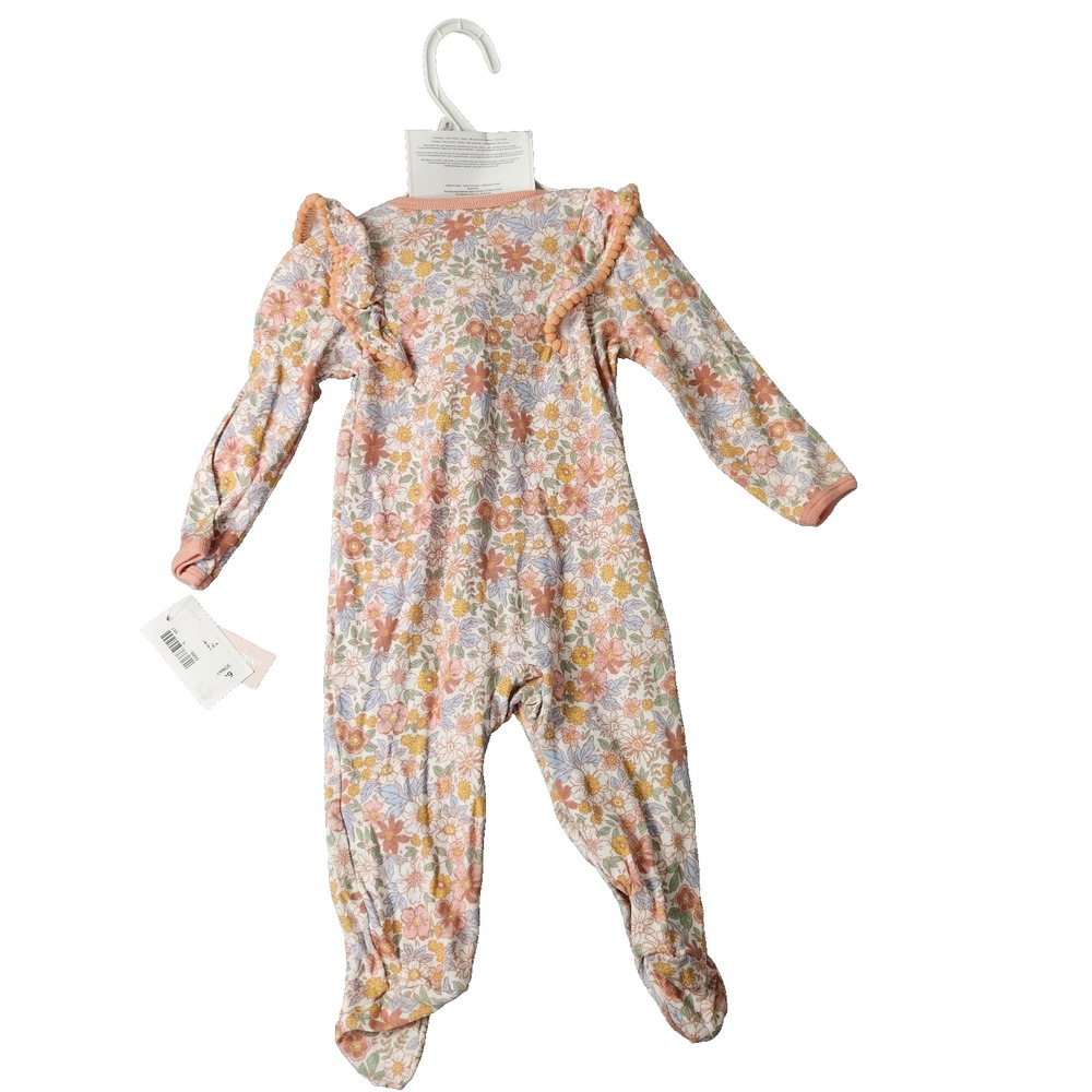 CATHERINE MALANDRINO Girls Button-front Flowered Footsie (6-9m) with headband
